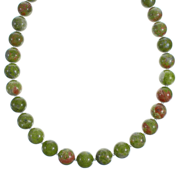 Southwest Authentic Sterling Silver Unakite Bead Necklace RX115236