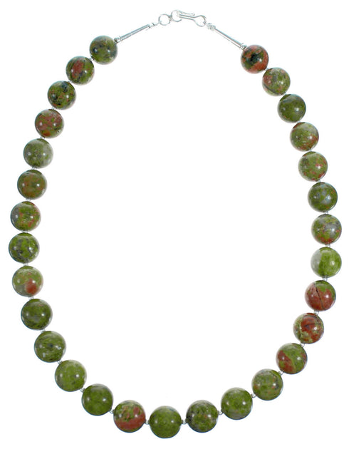 Southwest Authentic Sterling Silver Unakite Bead Necklace RX115236