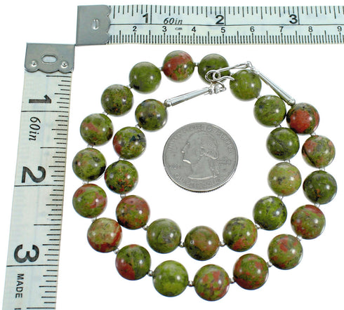 Southwest Authentic Sterling Silver Unakite Bead Necklace RX115236