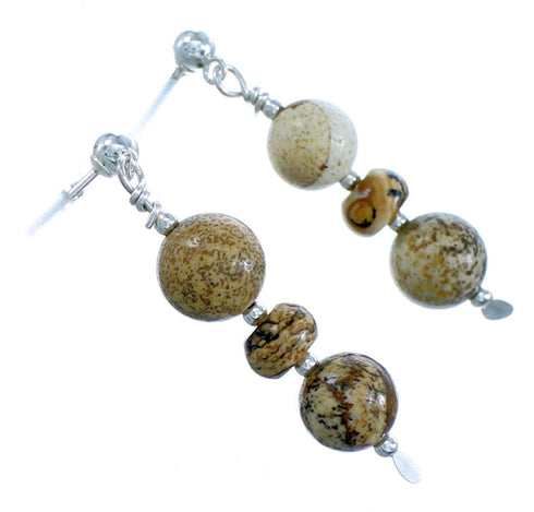 Picture Rock Sterling Silver Bead Post Dangle Earrings RX115184