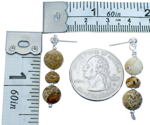 Picture Rock Sterling Silver Bead Post Dangle Earrings RX115184