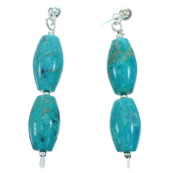 Turquoise Genuine Sterling Silver Bead Post Dangle Earrings RX115196