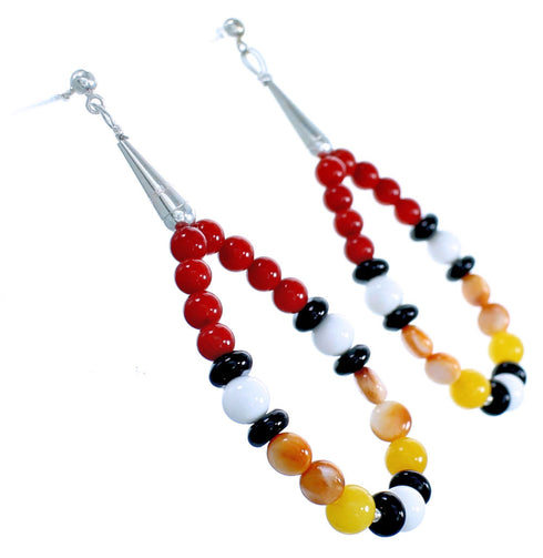 Sterling Silver Multicolor Bead Post Dangle Earrings RX115182