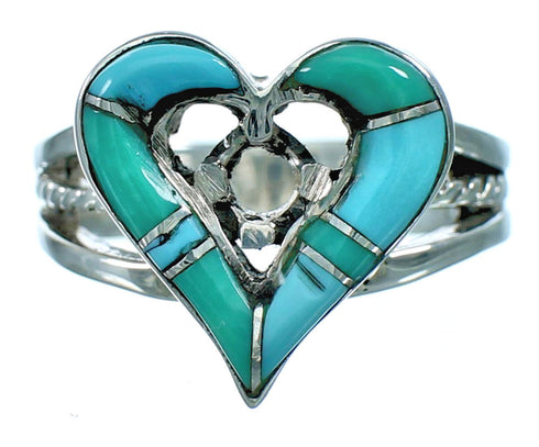 Sterling Silver Turquoise Inlay Heart Ring Size 5-1/4 SX115306