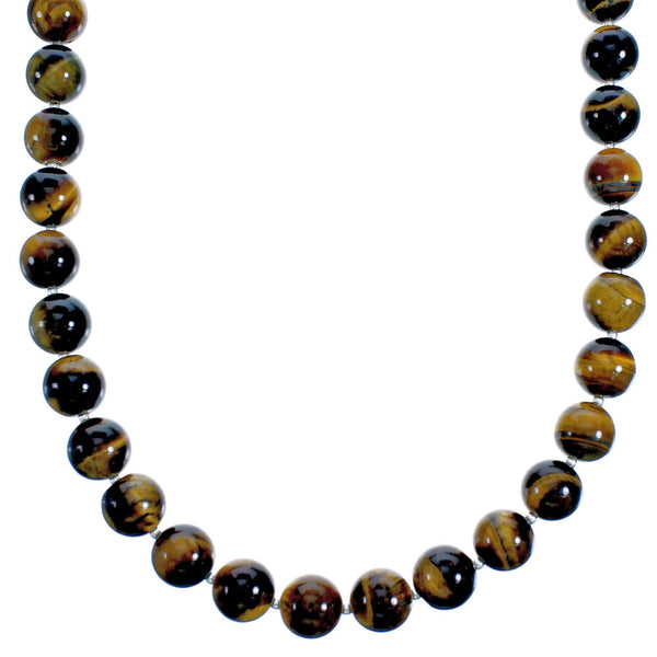 Sterling Silver Tiger Eye Bead Necklace SX115250