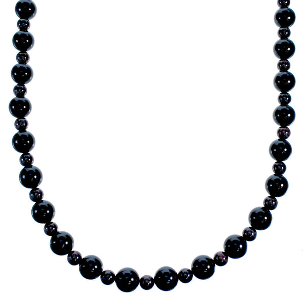 Sterling Silver Onyx And Garnet Southwest Bead Necklace SX115293