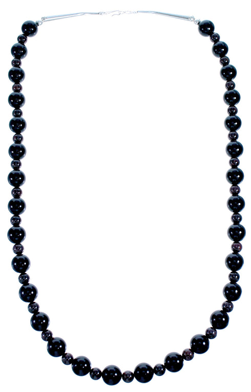 Sterling Silver Onyx And Garnet Southwest Bead Necklace SX115293