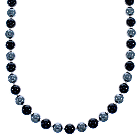 Southwest Genuine Sterling Silver Onyx And Hematite Bead Necklace RX115308
