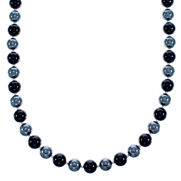 Southwest Genuine Sterling Silver Onyx And Hematite Bead Necklace RX115308
