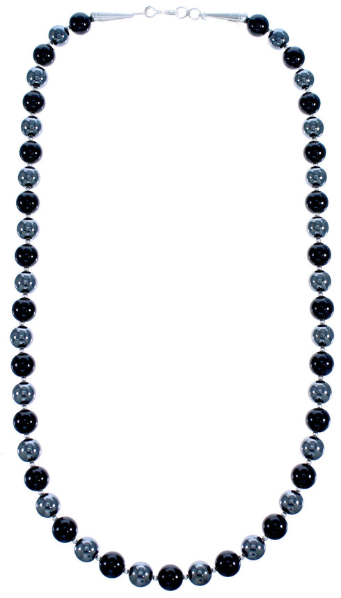 Southwest Genuine Sterling Silver Onyx And Hematite Bead Necklace RX115308
