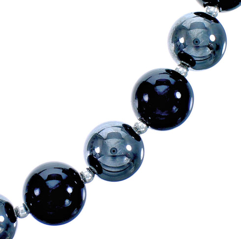 Southwest Genuine Sterling Silver Onyx And Hematite Bead Necklace RX115308