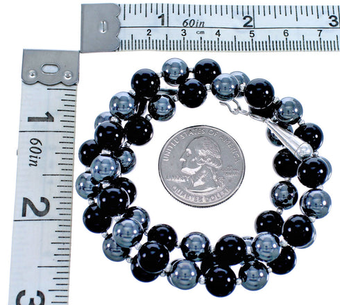 Southwest Genuine Sterling Silver Onyx And Hematite Bead Necklace RX115308