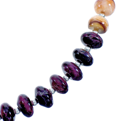 Purple And Orange Oyster Shell Sterling Silver Bead Necklace SX115337