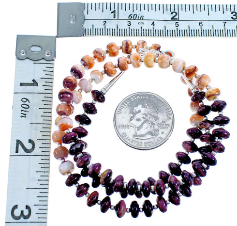 Purple And Orange Oyster Shell Sterling Silver Bead Necklace SX115337