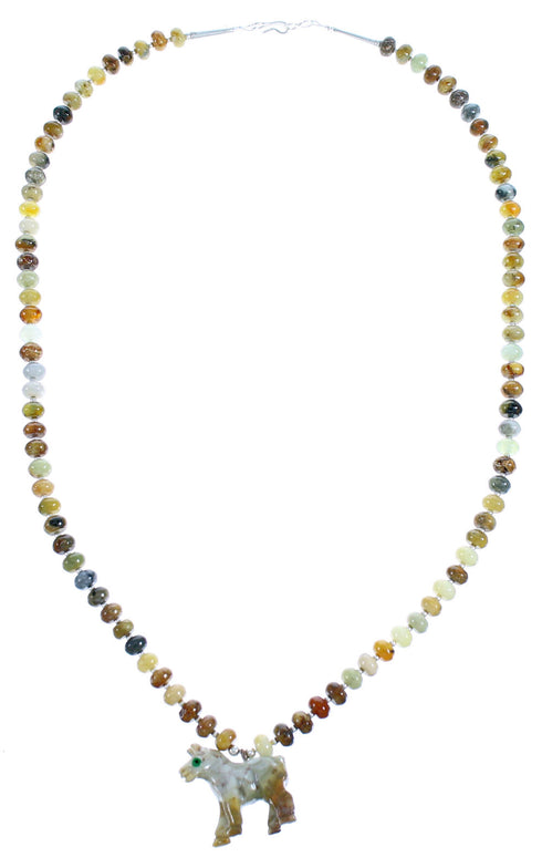 Sterling Silver New Jade And Jasper Horse Bead Necklace SX115334