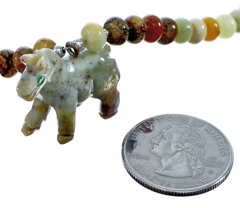 Sterling Silver New Jade And Jasper Horse Bead Necklace SX115334