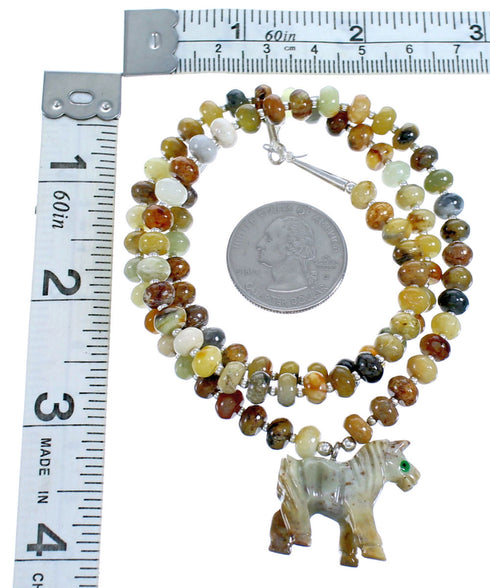 Sterling Silver New Jade And Jasper Horse Bead Necklace SX115334