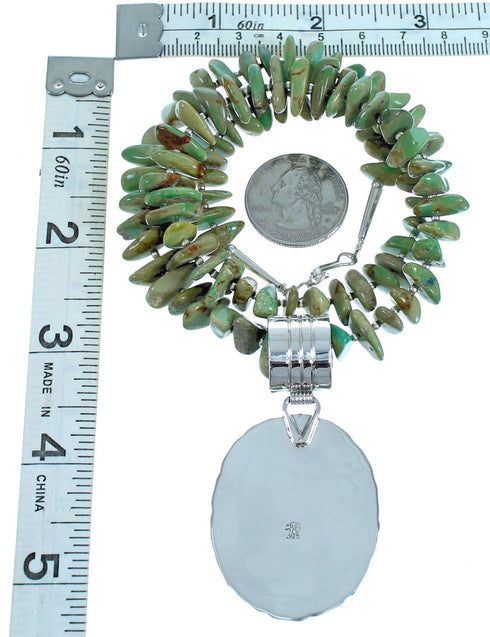 Navajo Sterling Silver And Turquoise Bead Necklace And Pendant Set SX115646