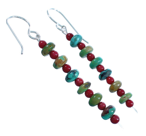 Sterling Silver Turquoise Coral Hook Dangle Bead Earrings RX115661
