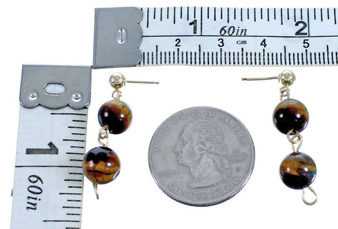 Southwest Tiger Eye Gold Plated Post Dangle Bead Earrings RX115669