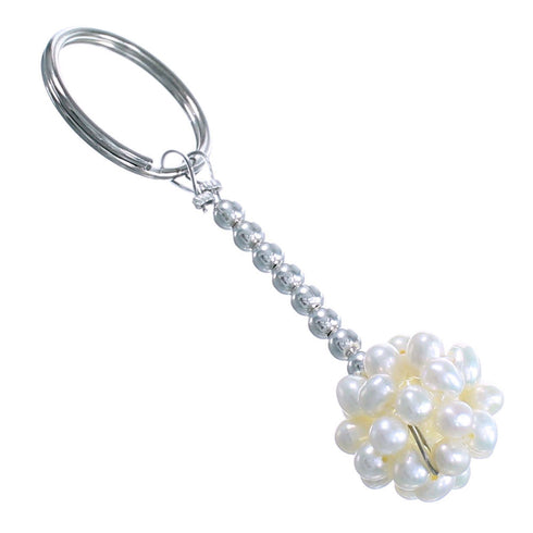 Mother Of Pearl Genuine Sterling Silver Bead Key Chain RX115352