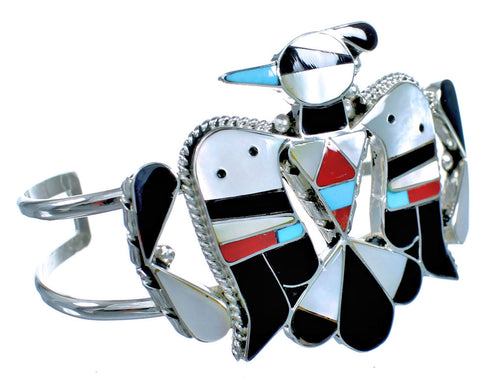 Sterling Silver Multicolor Zuni Thunderbird Cuff Bracelet SX115617