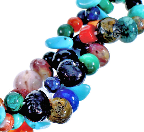 Genuine Sterling Silver 3-Strand Multicolor Twisted Treasure Bead Necklace DX115818