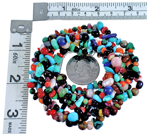 Genuine Sterling Silver 3-Strand Multicolor Twisted Treasure Bead Necklace DX115818