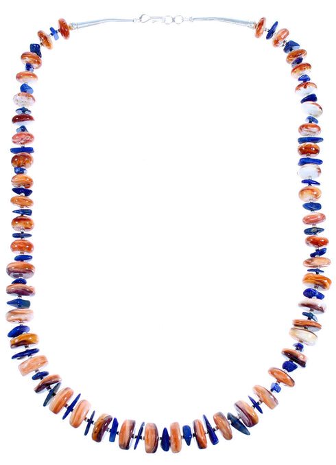 Genuine Sterling Silver Oyster Shell And Lapis Bead Necklace DX115835