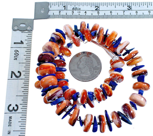 Genuine Sterling Silver Oyster Shell And Lapis Bead Necklace DX115835