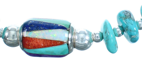 Genuine Sterling Silver Multicolor Inlay Bead Necklace DX115807