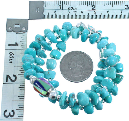 Genuine Sterling Silver Multicolor Inlay Bead Necklace DX115807