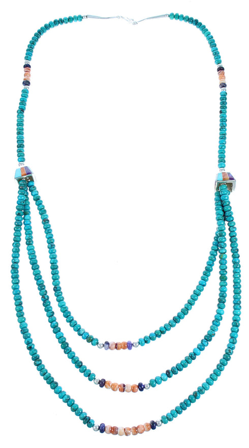 Multicolor Sterling Silver Inlay 3-Strand Bead Necklace DX115815