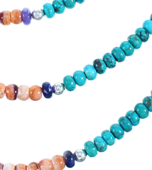 Multicolor Sterling Silver Inlay 3-Strand Bead Necklace DX115815