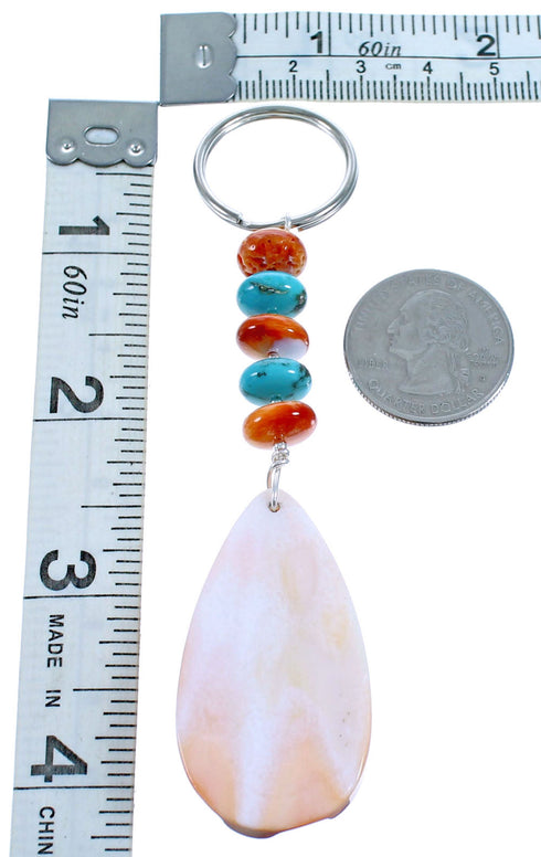 Southwestern Oyster Shell Turquoise Sterling Silver Key Chain DX115759