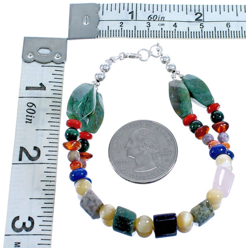 Southwestern Genuine Sterling Silver Multicolor Bead Bracelet DX115797