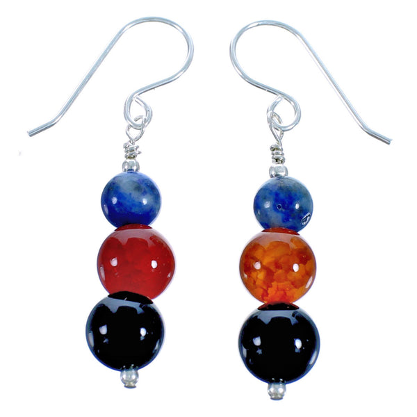 Southwestern Genuine Sterling Silver Multicolor Bead Hook Dangle Earrings DX115847