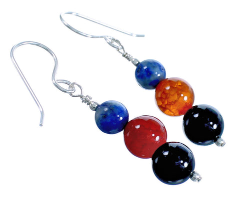 Southwestern Genuine Sterling Silver Multicolor Bead Hook Dangle Earrings DX115847