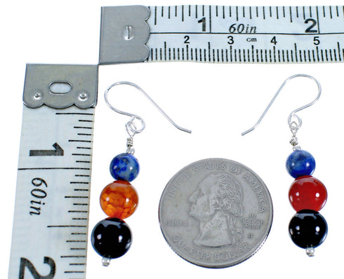 Southwestern Genuine Sterling Silver Multicolor Bead Hook Dangle Earrings DX115847