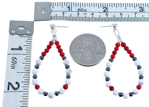 Southwest Multicolor Genuine Sterling Silver Post Dangle Bead Earrings DX115862