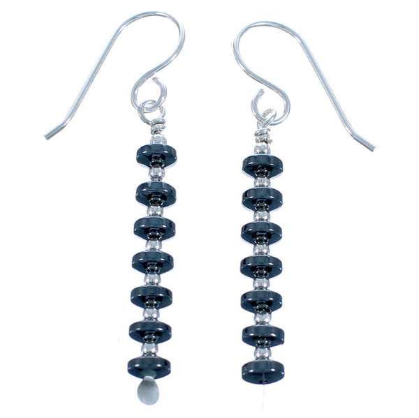 Southwestern Genuine Sterling Silver Hematite Bead Hook Dangle Earrings DX115863