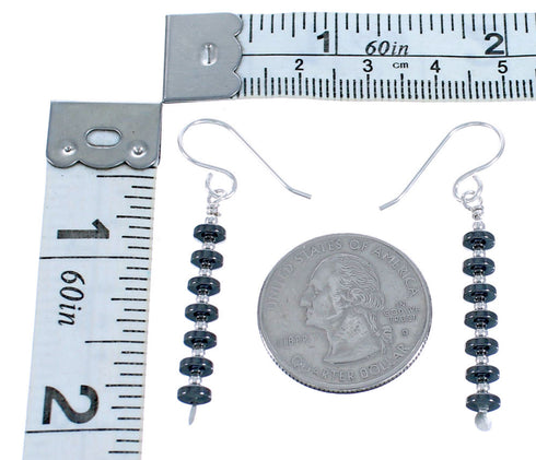 Southwestern Genuine Sterling Silver Hematite Bead Hook Dangle Earrings DX115863