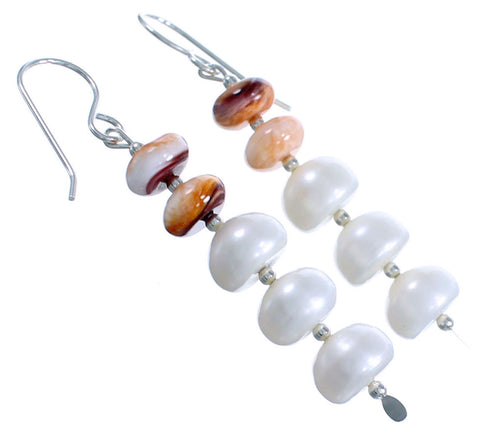 Fresh Water Pearl Oyster Shell Sterling Silver Bead Hook Dangle Earrings DX115865