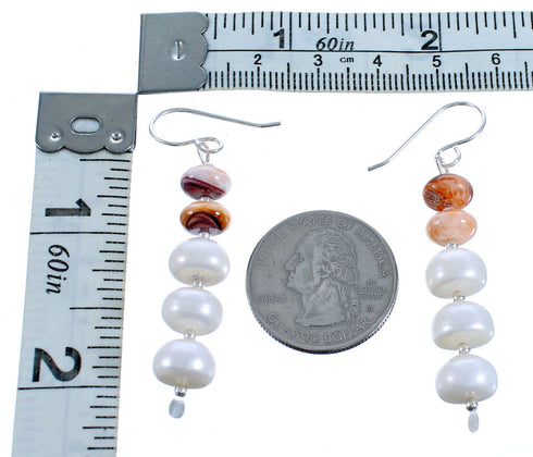 Fresh Water Pearl Oyster Shell Sterling Silver Bead Hook Dangle Earrings DX115865