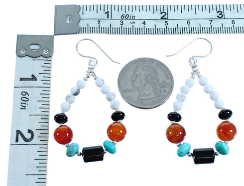 Southwest Genuine Sterling Silver Multicolor Bead Hook Dangle Earrings DX115873