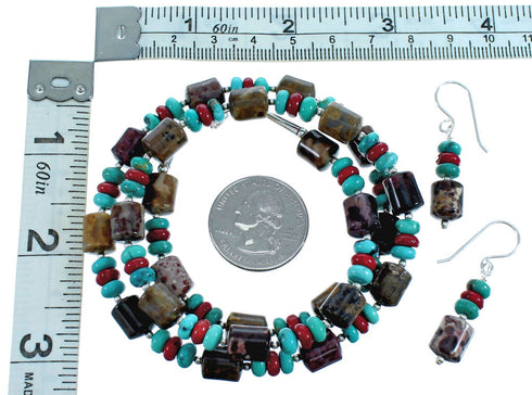 Sterling Silver Multicolor Bead Necklace And Earrings Set BX115765