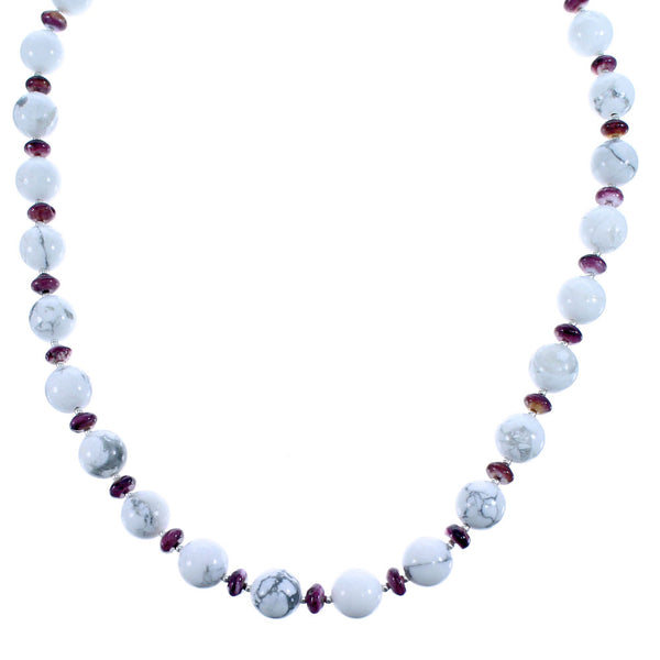 Oyster Shell and Howlite Genuine Sterling Silver Bead Necklace DX116463