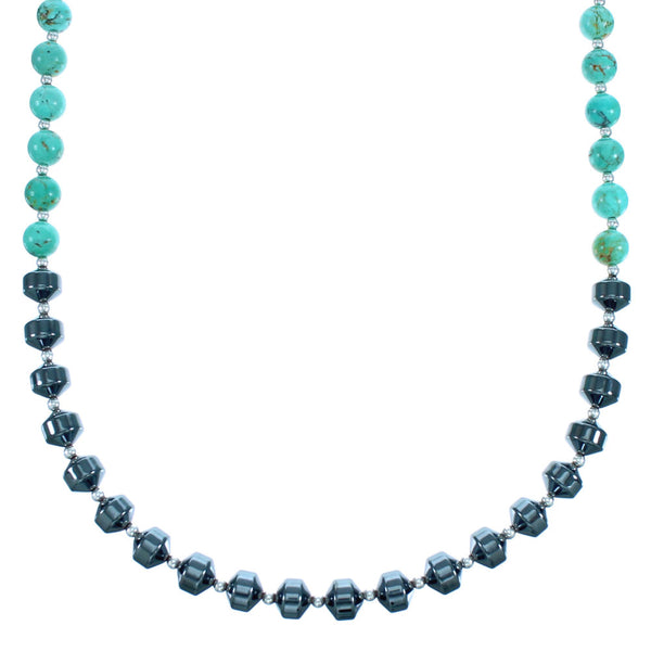 Southwest Genuine Sterling Silver Turquoise Hematite Bead Necklace DX116792