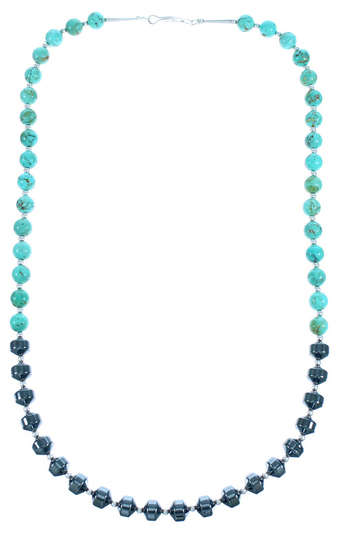 Southwest Genuine Sterling Silver Turquoise Hematite Bead Necklace DX116792