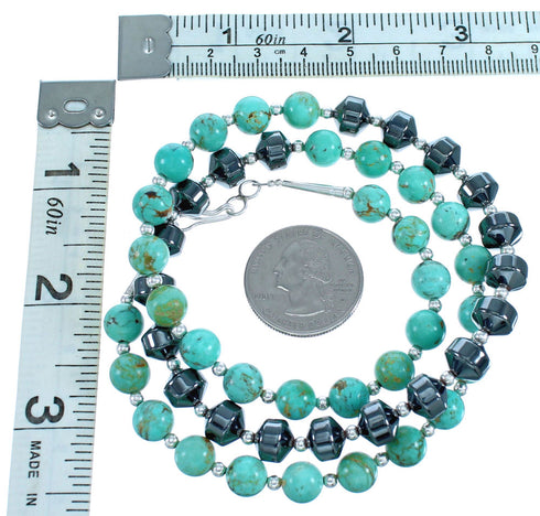 Southwest Genuine Sterling Silver Turquoise Hematite Bead Necklace DX116792
